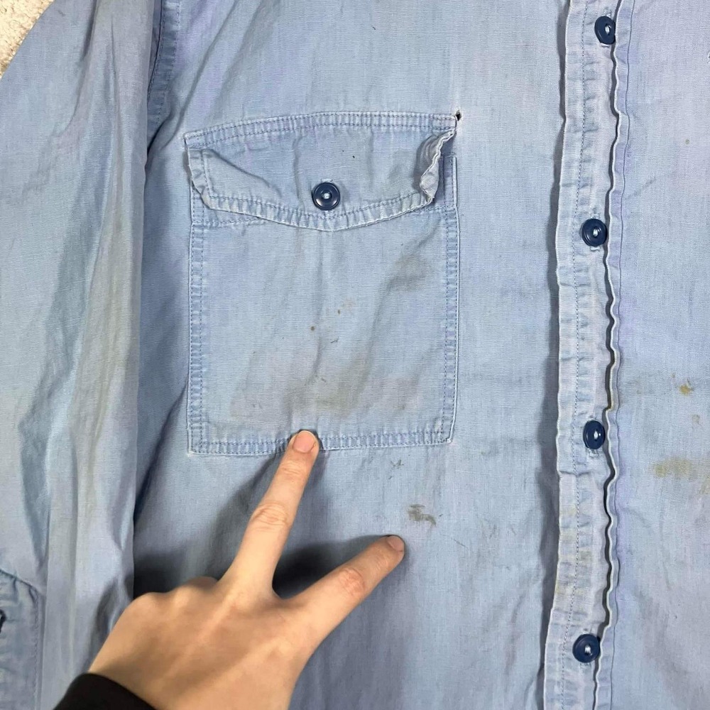 Vintage 50s Partridge Atlanta Gulf Oil Gas Station Work Shirt Blue Sanforized - Picture 6 of 16